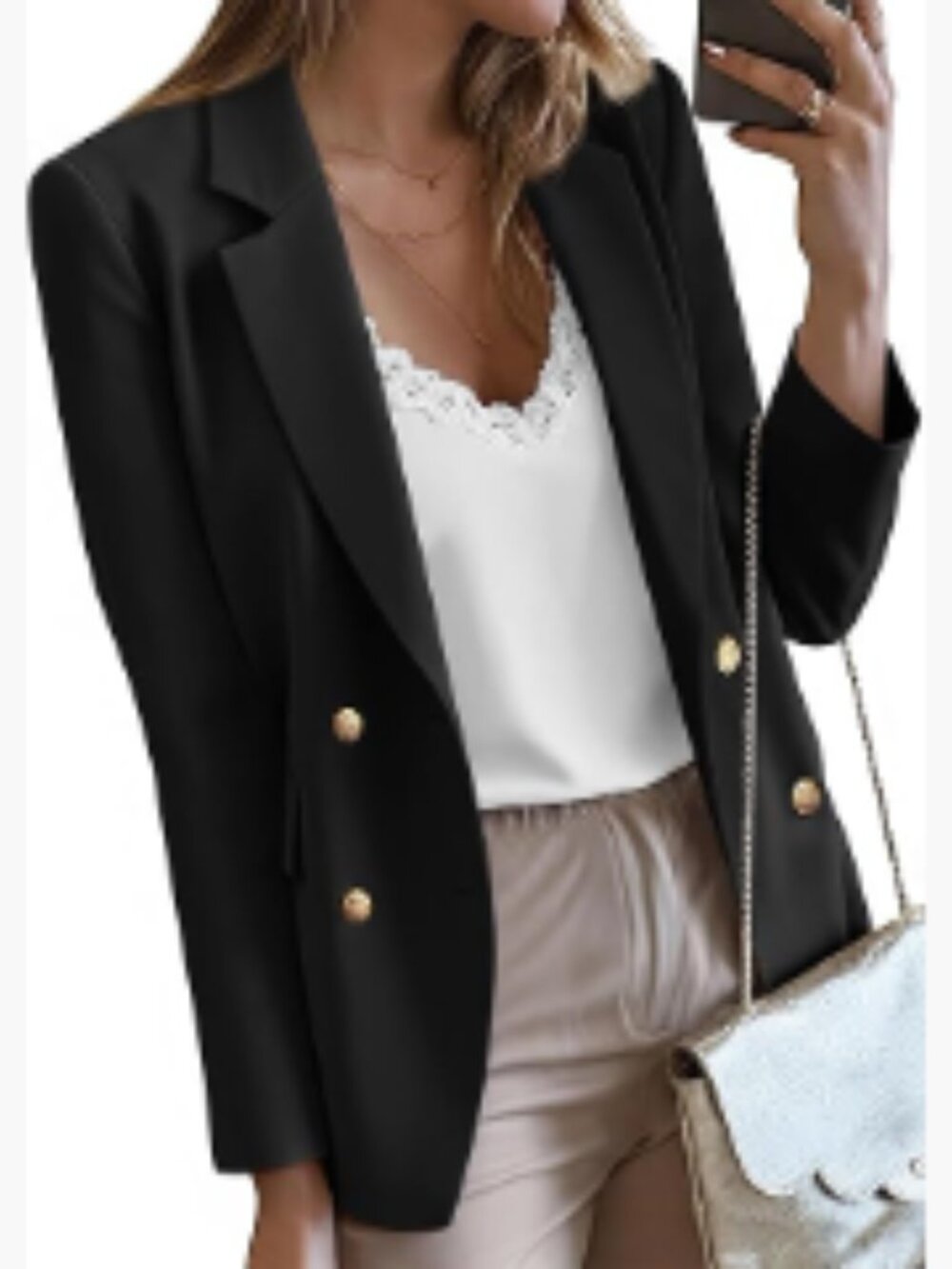 Polyester Double Breasted Blazer with Pockets for Business Casual